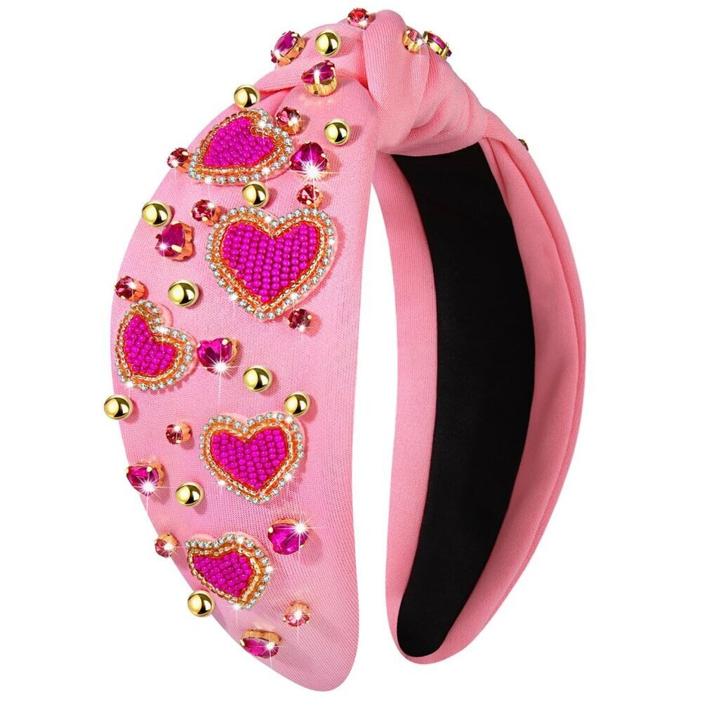 Valentine’s Day Headband Women Heart Crystal Rhinestone Wide Top Knot
